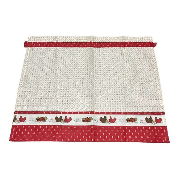 Red Chicken Print Farmhouse Style Valances Curtain Set Retro Kitchen Decor Craft - Picture 2 of 16